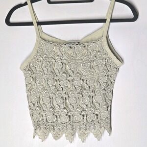 Vintage Y2K Coquette Floral Lace Baby Tee Crop Tank Top Awesome Wear Sz M